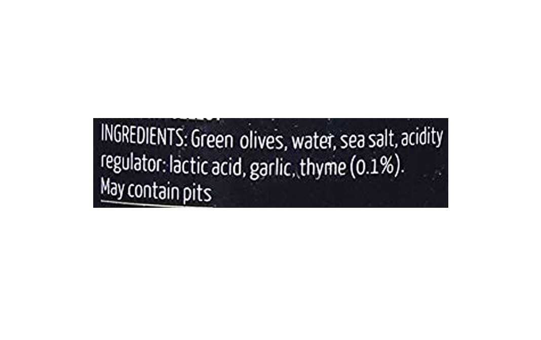 Fragata Spanish Pitted Green Olives, Seasoned with Thyme   Glass Jar  330 grams